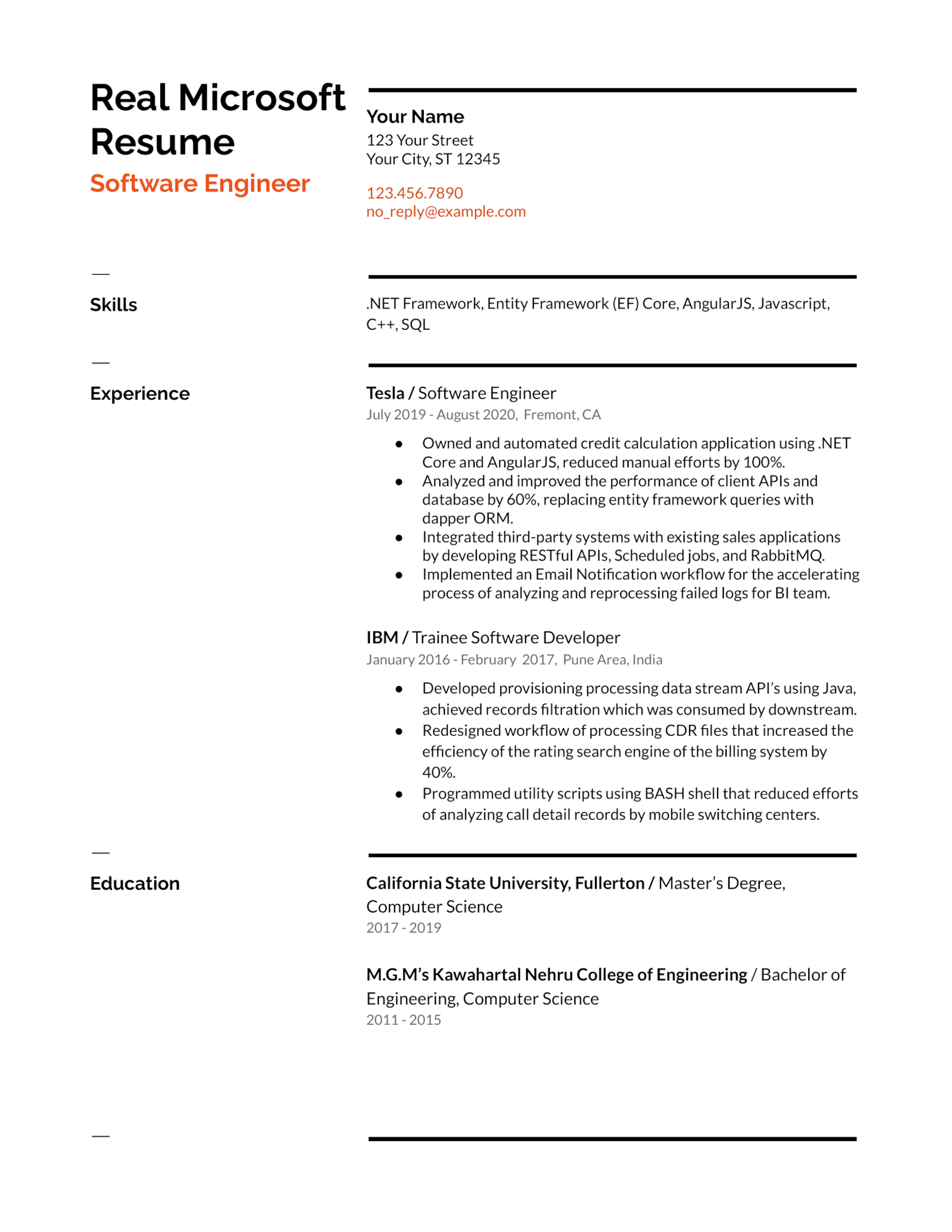 resume examples microsoft