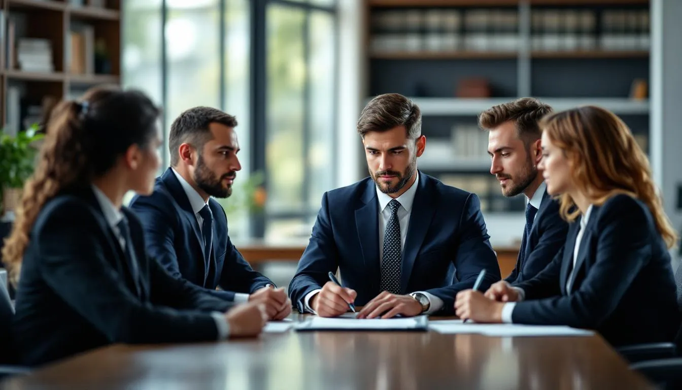An image depicting a group of experienced medical malpractice attorneys discussing legal strategies related to medical negligence cases, emphasizing their expertise in California medical malpractice law. The scene highlights the serious nature of medical malpractice lawsuits and the importance of securing compensation for patients who have suffered injuries due to medical mistakes.