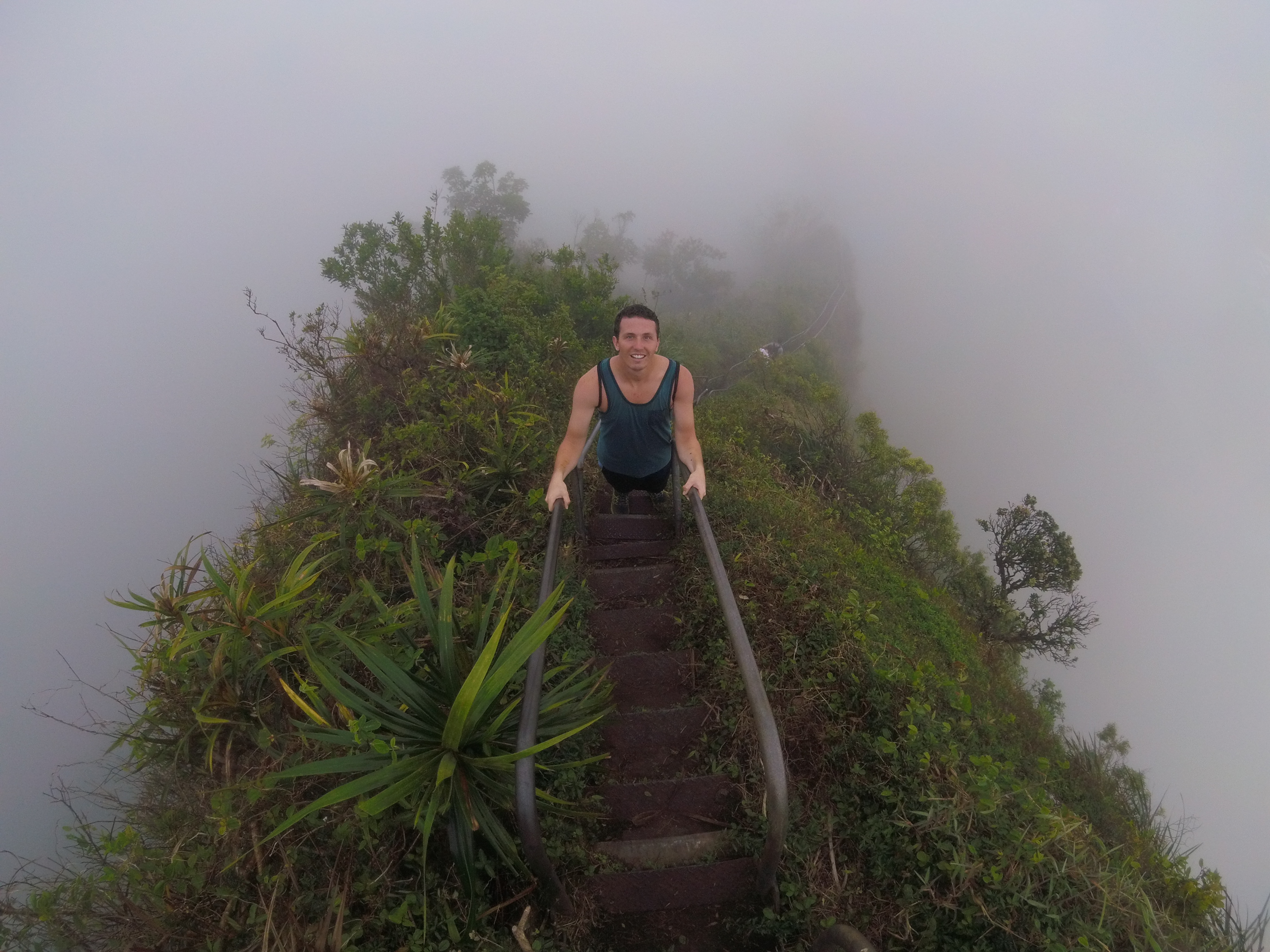 cloudy day on the stairway to heaven hawaii hike