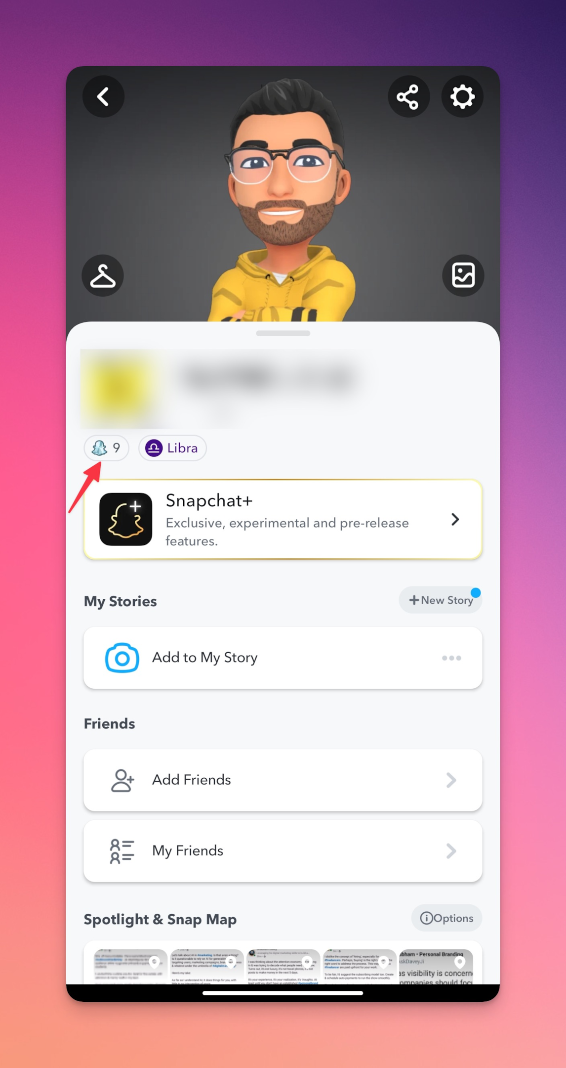 Remote.tools pointing out the snap score of a Snapchat profile 