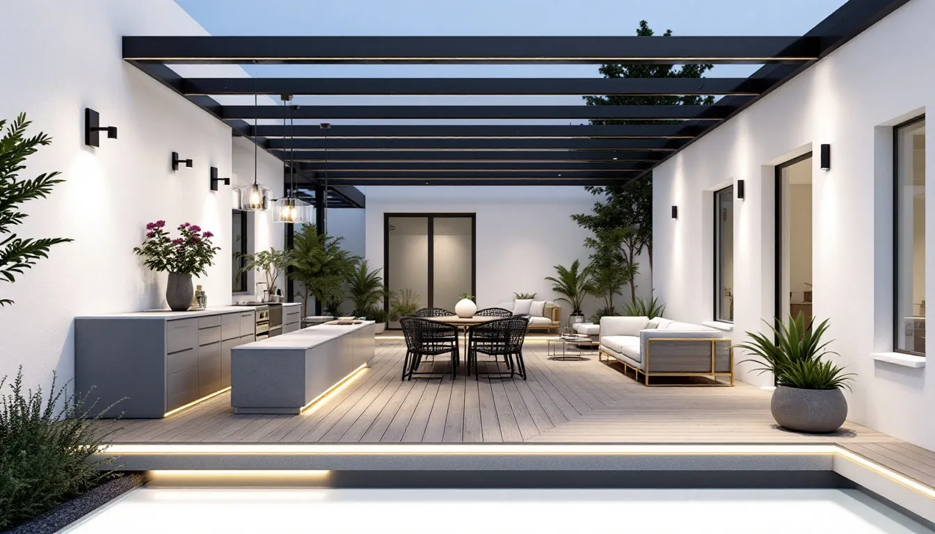 A blueprint for outdoor lighting design, illustrating different lighting placements and types for an outdoor space.