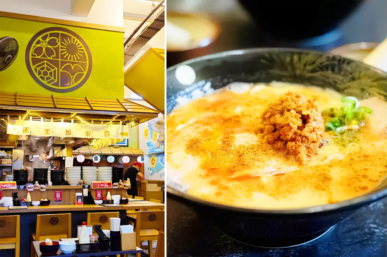 Ramen Keisuke Tonkotsu King Four Seasons Singapore with spicy tonkotsu ramen and open kitchen ramen bar atmosphere