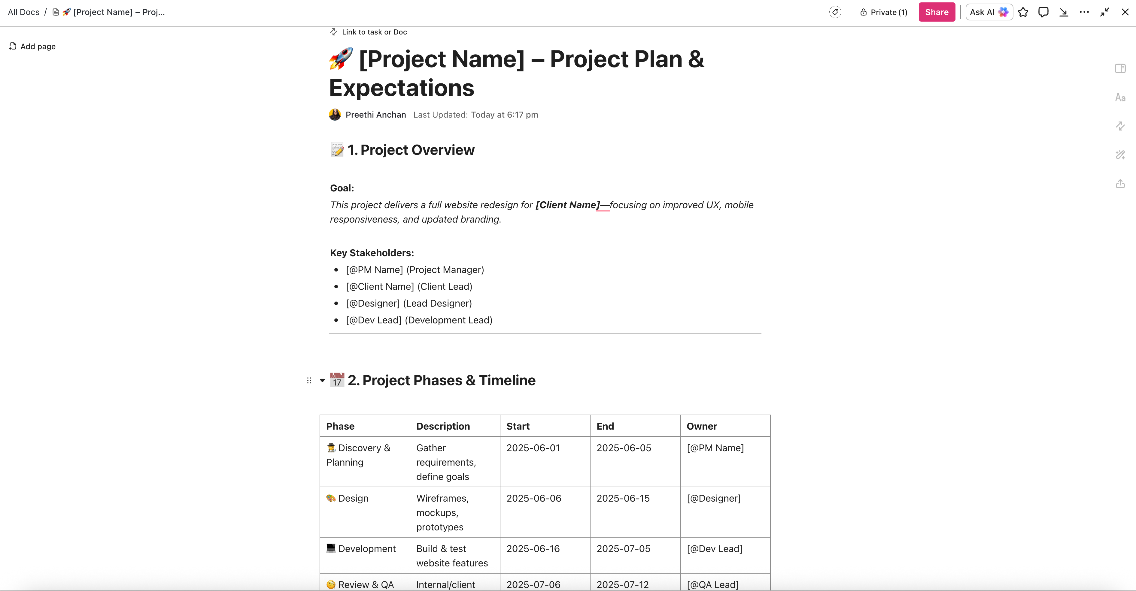 Create seamless collaborative project plans within your workspace