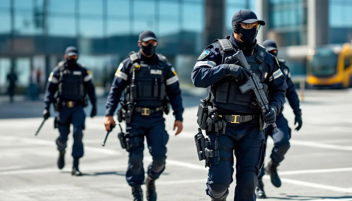 Un equipo de seguridad profesional, vestido con uniformes distintivos, patrulla un &aacute;rea designada, mostrando su compromiso con la protecci&oacute;n de personas y bienes. Estos vigilantes, parte de una empresa de seguridad, realizan actividades de vigilancia para garantizar la tranquilidad y seguridad en el sector.
