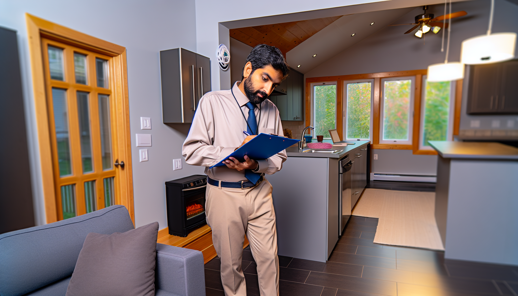 Energy assessor conducting an assessment in a house