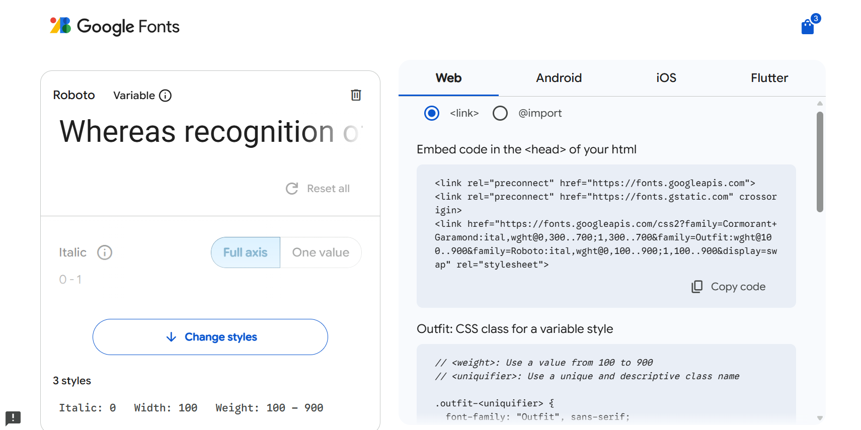 HTML fonts - A screenshot of Google Fonts Web tab sample2