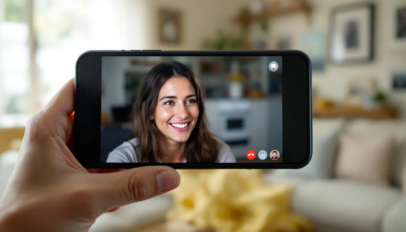 Un smartphone utilisé pour des réunions vidéo, montrant la qualité audio et vidéo.
