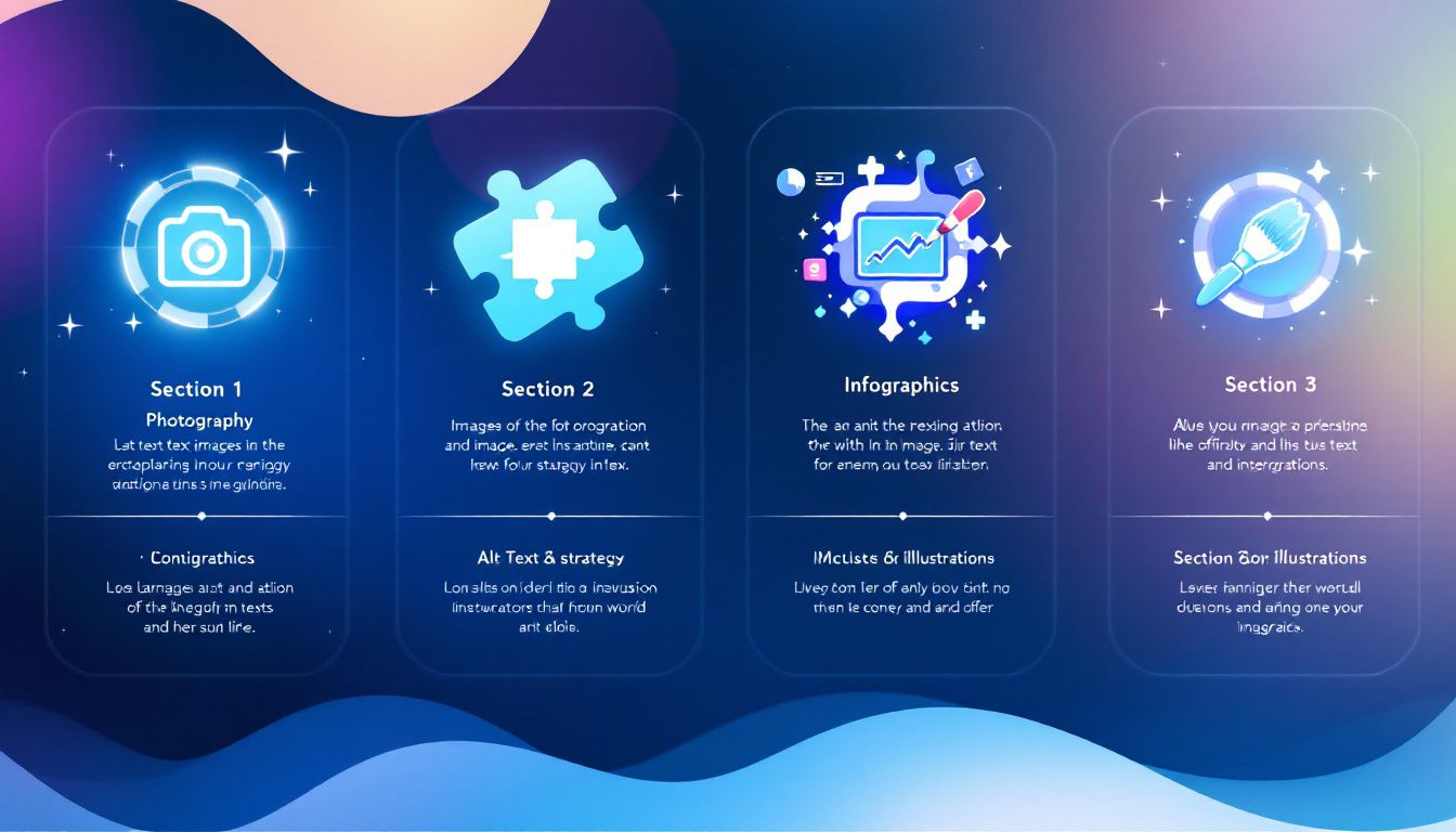 A visual representation of different types of images and their alt text optimization.