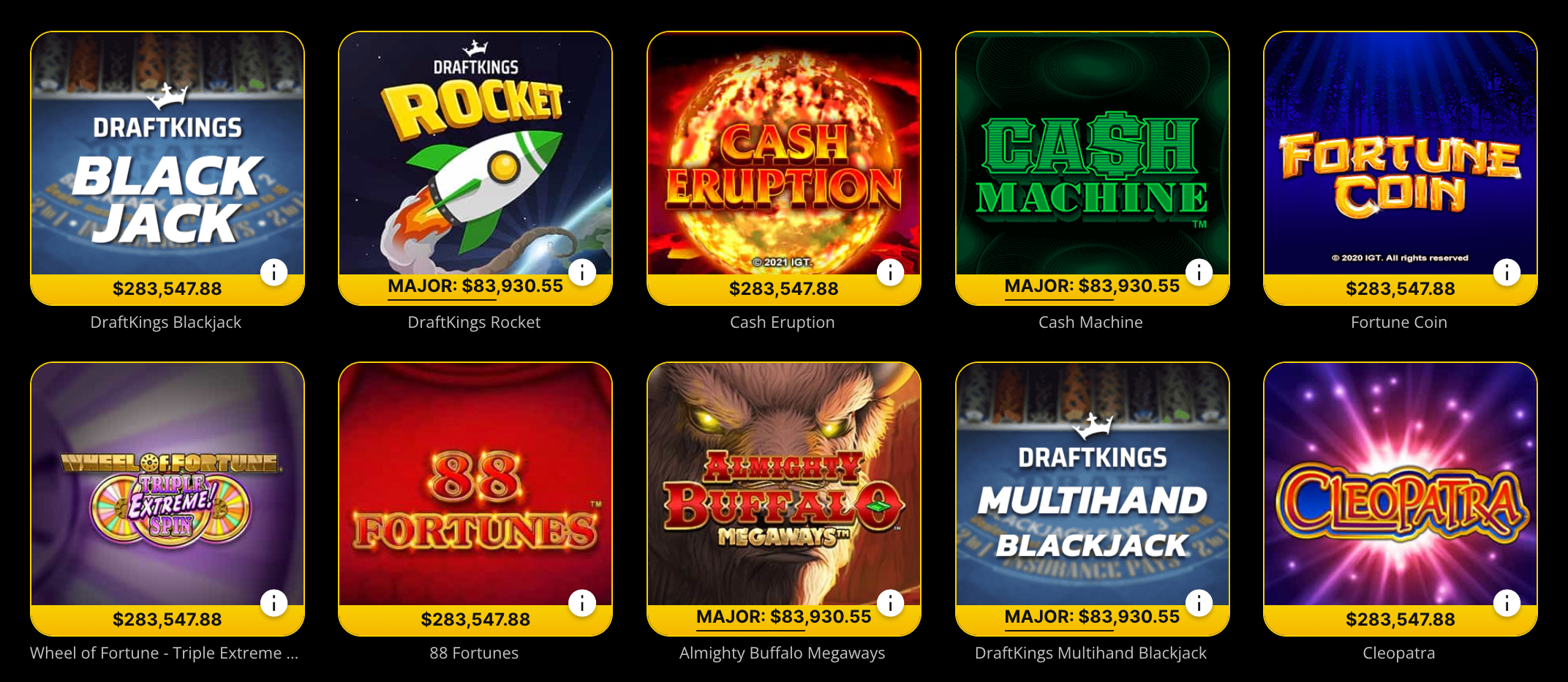 Desktop view of the DraftKings Casino game collection.