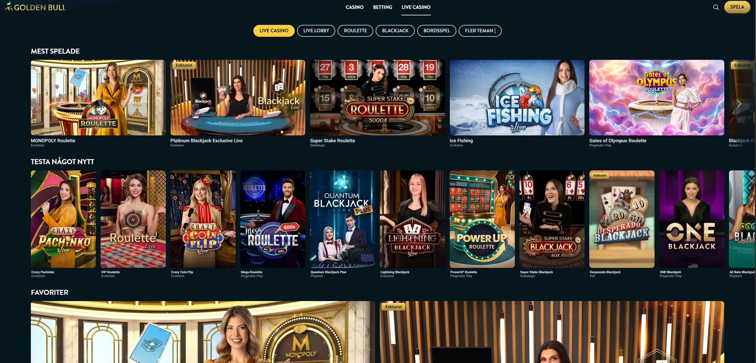 Live casino hos Golden Bull