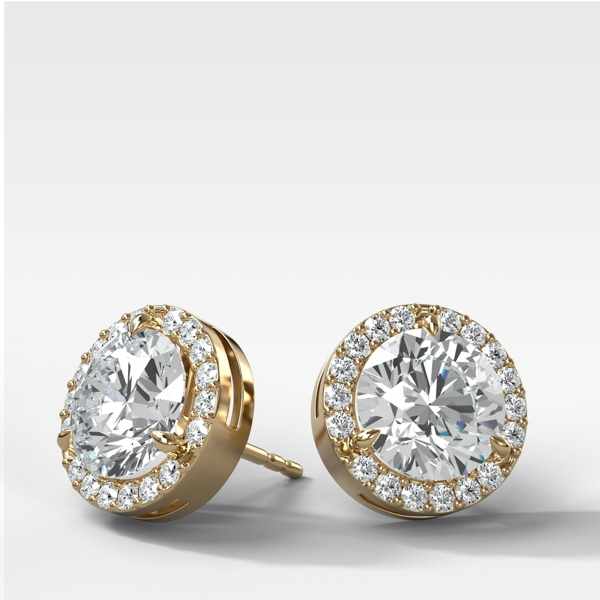 GOODSTONE Round Cut Single Point Prong Studs With Micro Pavé Halo