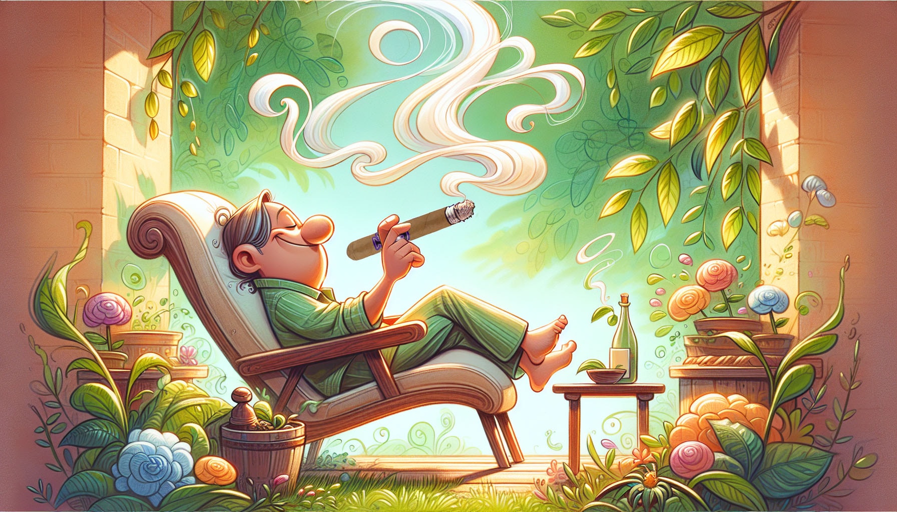 A cartoon depicting a smooth and creamy cigar smoke experience with Los Statos Deluxe Connecticut.