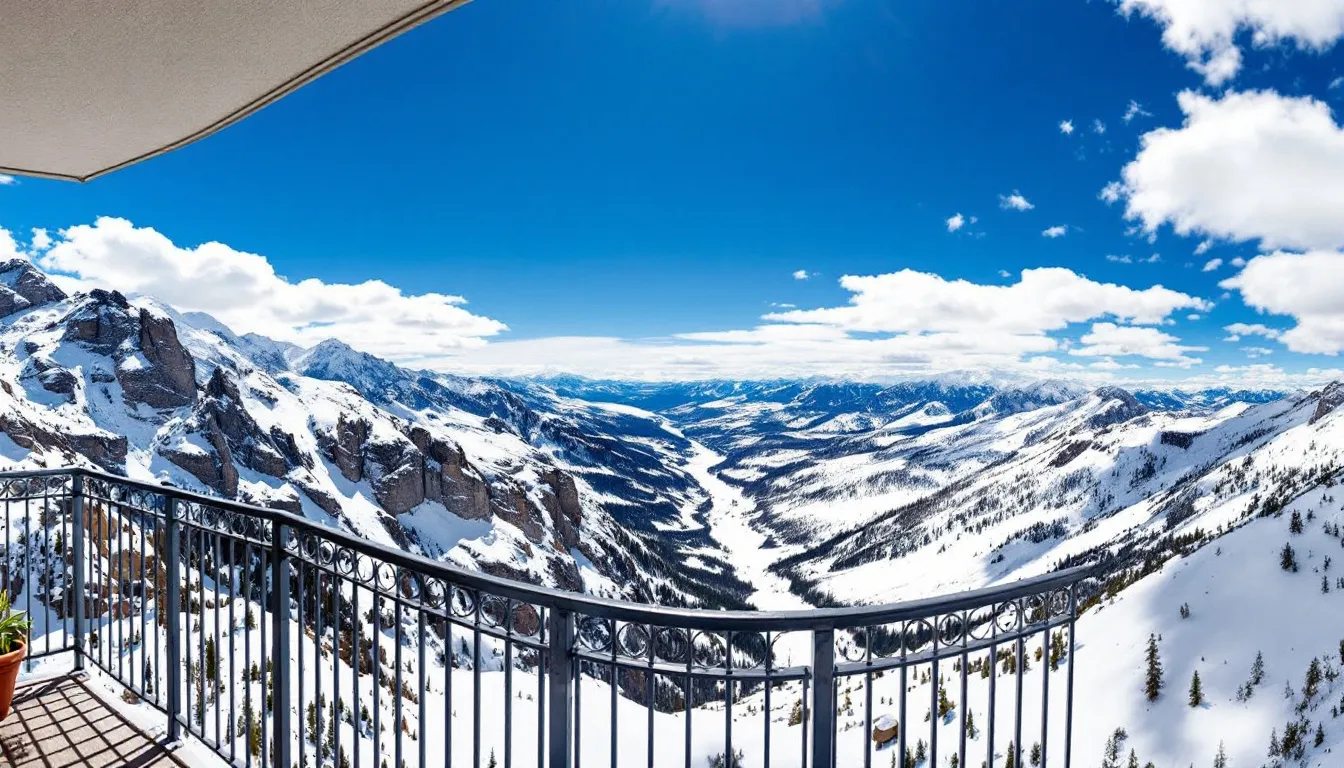 A panoramic view from a hotel balcony in Parowan, Utah, showcases stunning snow-capped mountain peaks and lush valleys, inviting guests to admire the natural beauty of southern Utah. This picturesque scene highlights the charm of the area, making it a perfect destination for a memorable trip.