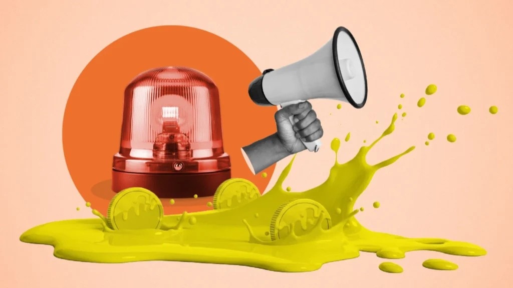 A graphic showcasing a megaphone and red siren highlighting the importance of taxes. 