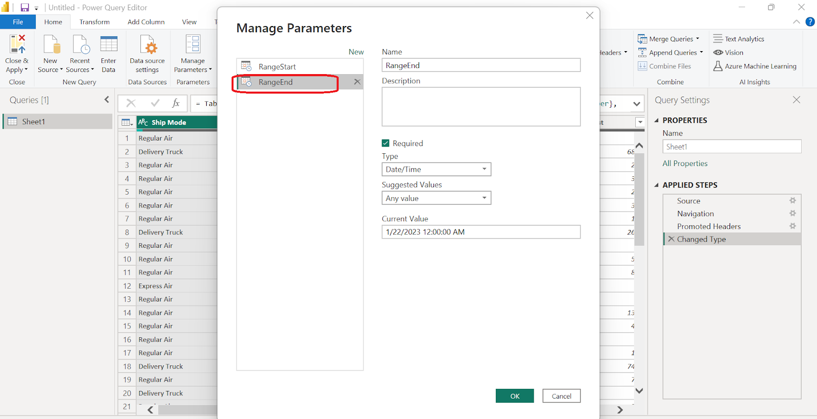 How to manage parameters for RangeEnd