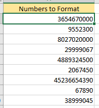 Numbers before using custom fomat in Excel 
