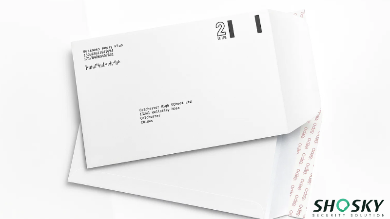 Secure envelope with barcode and confidential exam delivery label