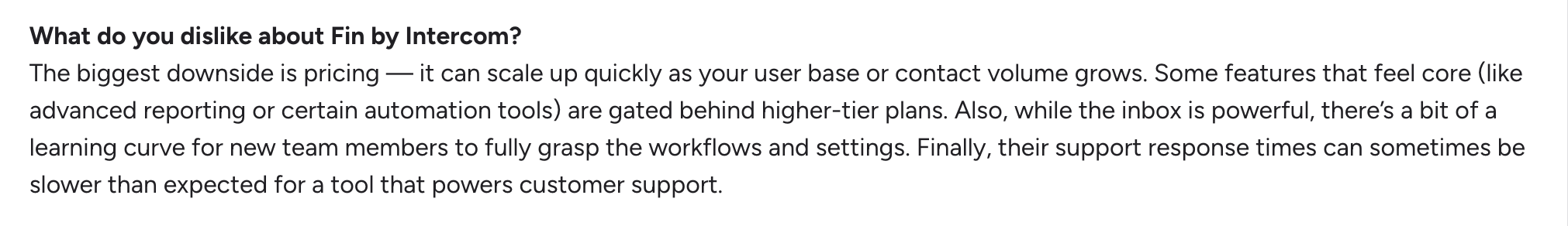G2 review of Intercom's pricing.