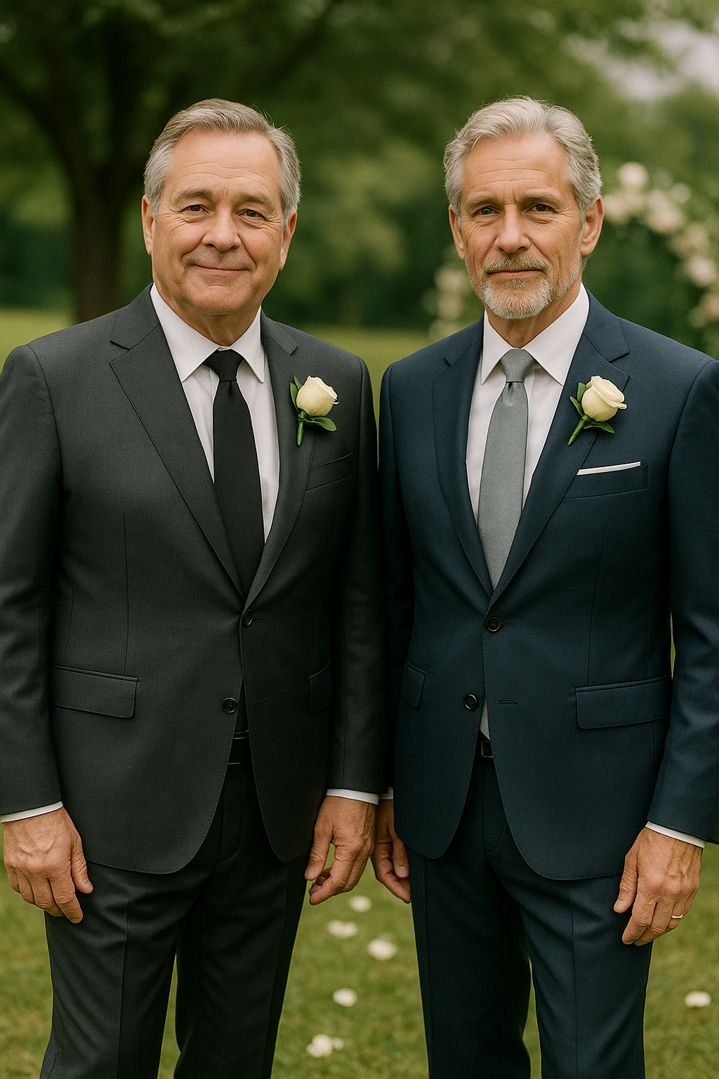 The fathers of the bride and groom wearing suits for the wedding