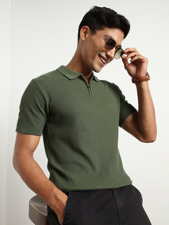 Nobero Textured Polo T-shirt for Men