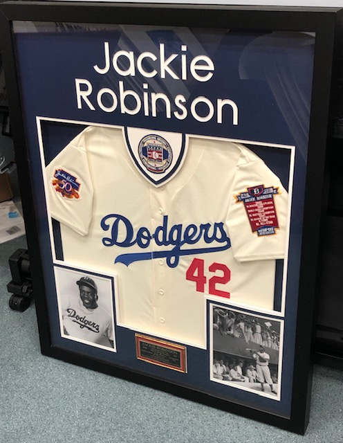 Jackie Robinson Baseball Jersey Framed - Stephens Art and Frame