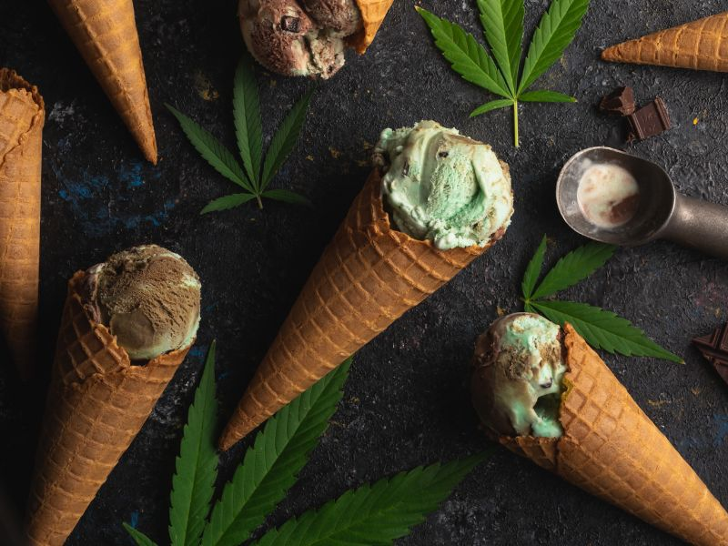 ice cream cones and cannabis leav