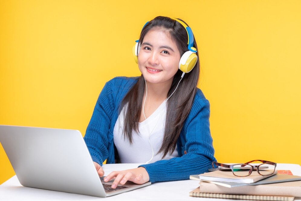 Student using her laptop
