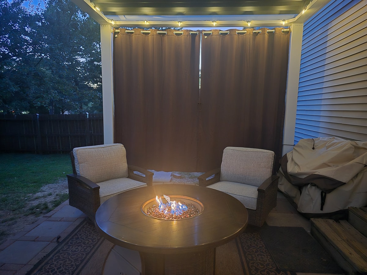 fire pit perfect for a winter pergola