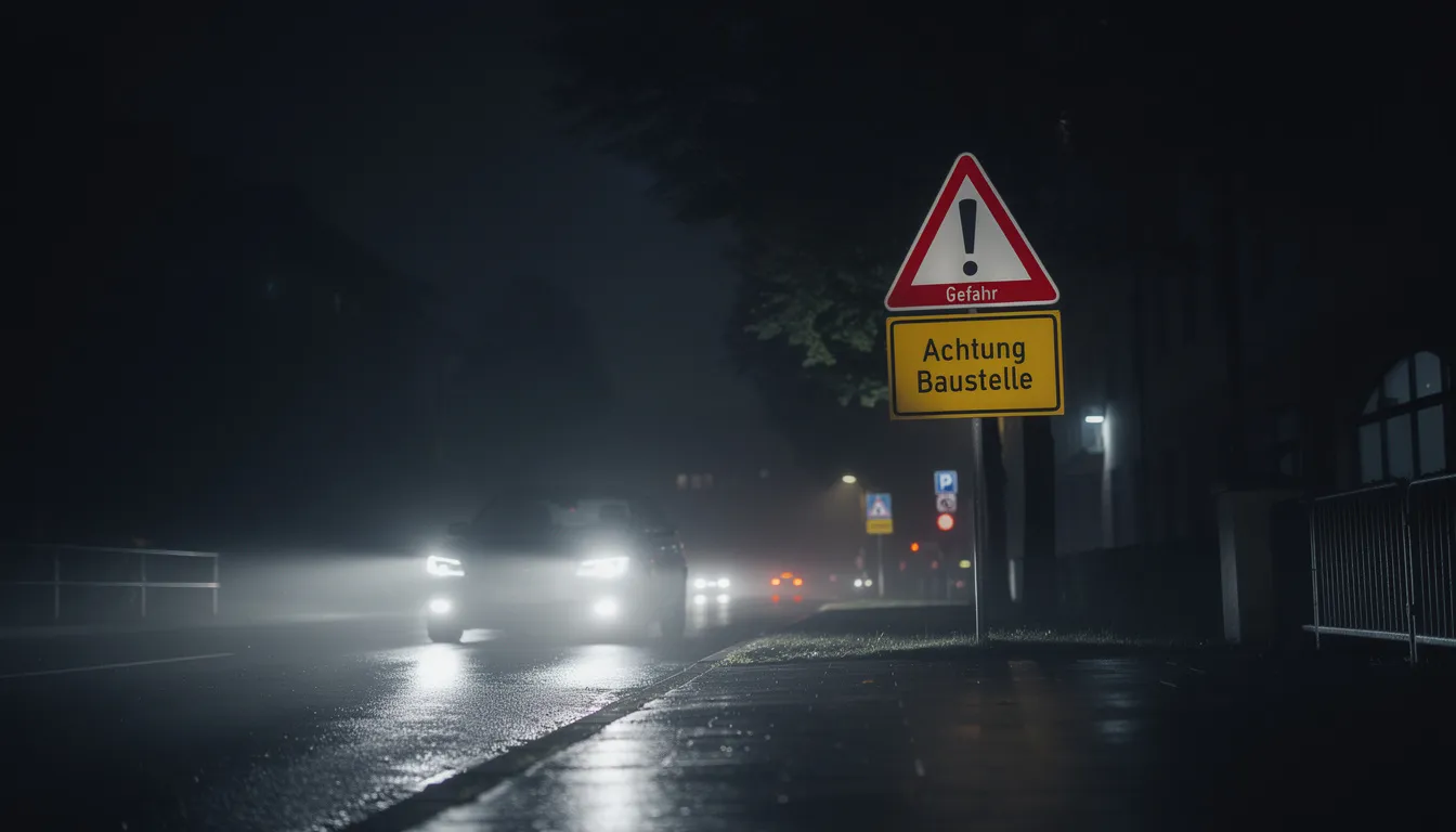 Das Bild zeigt mehrere Warnschilder an einer Straße bei Nacht, die auf die THC Grenzwerte im Straßenverkehr hinweisen, insbesondere den neuen Grenzwert von 3,5 ng/ml. Diese Schilder sollen Autofahrer über die Regelungen zum Cannabis Konsum und die möglichen Konsequenzen wie Fahrverbot und Bußgelder informieren.