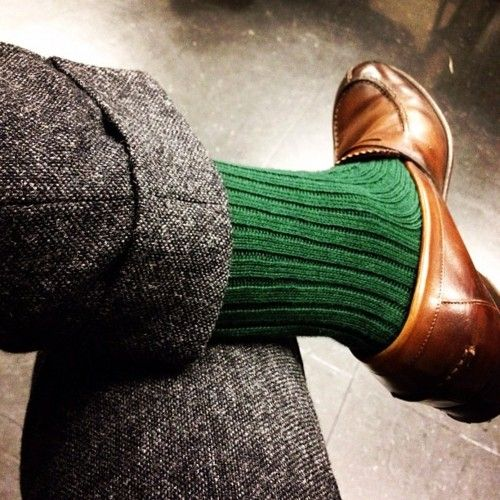 Forest Green colour Socks with brown shoes