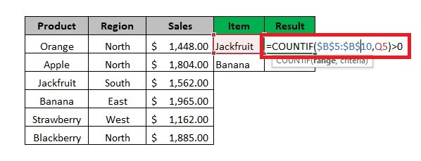Check if a Value is in the List With the COUNTIF Function in Excel