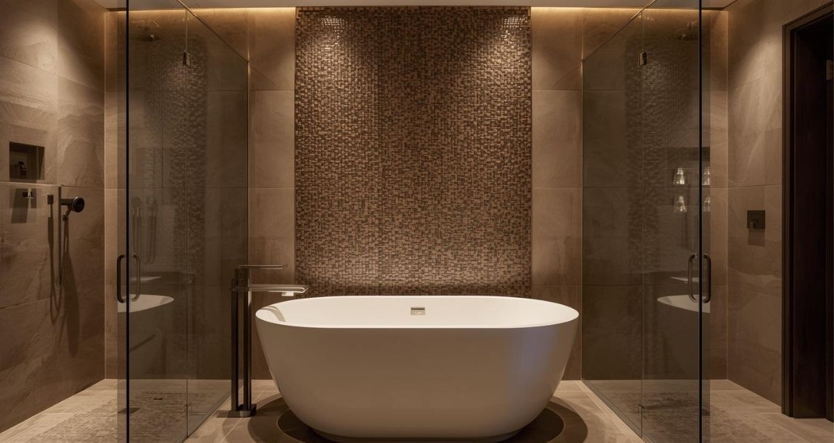 Wet room tile feature wall