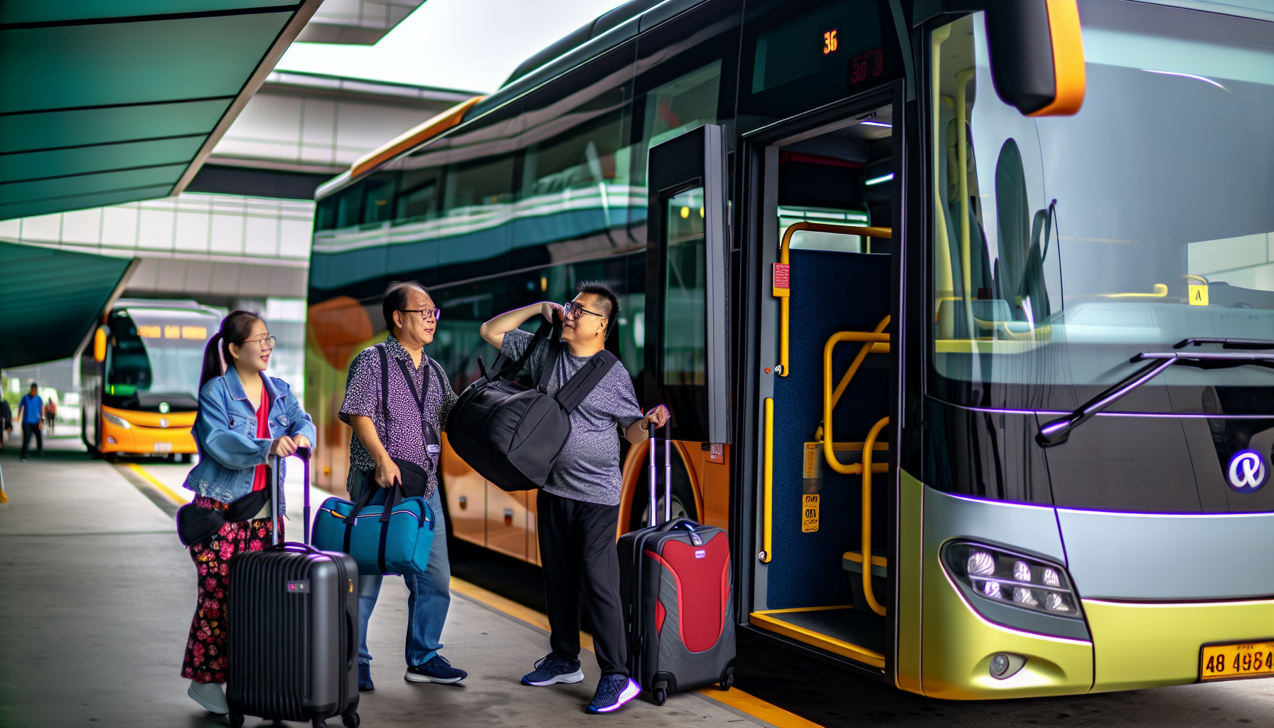 Passengers boarding a bus with luggage