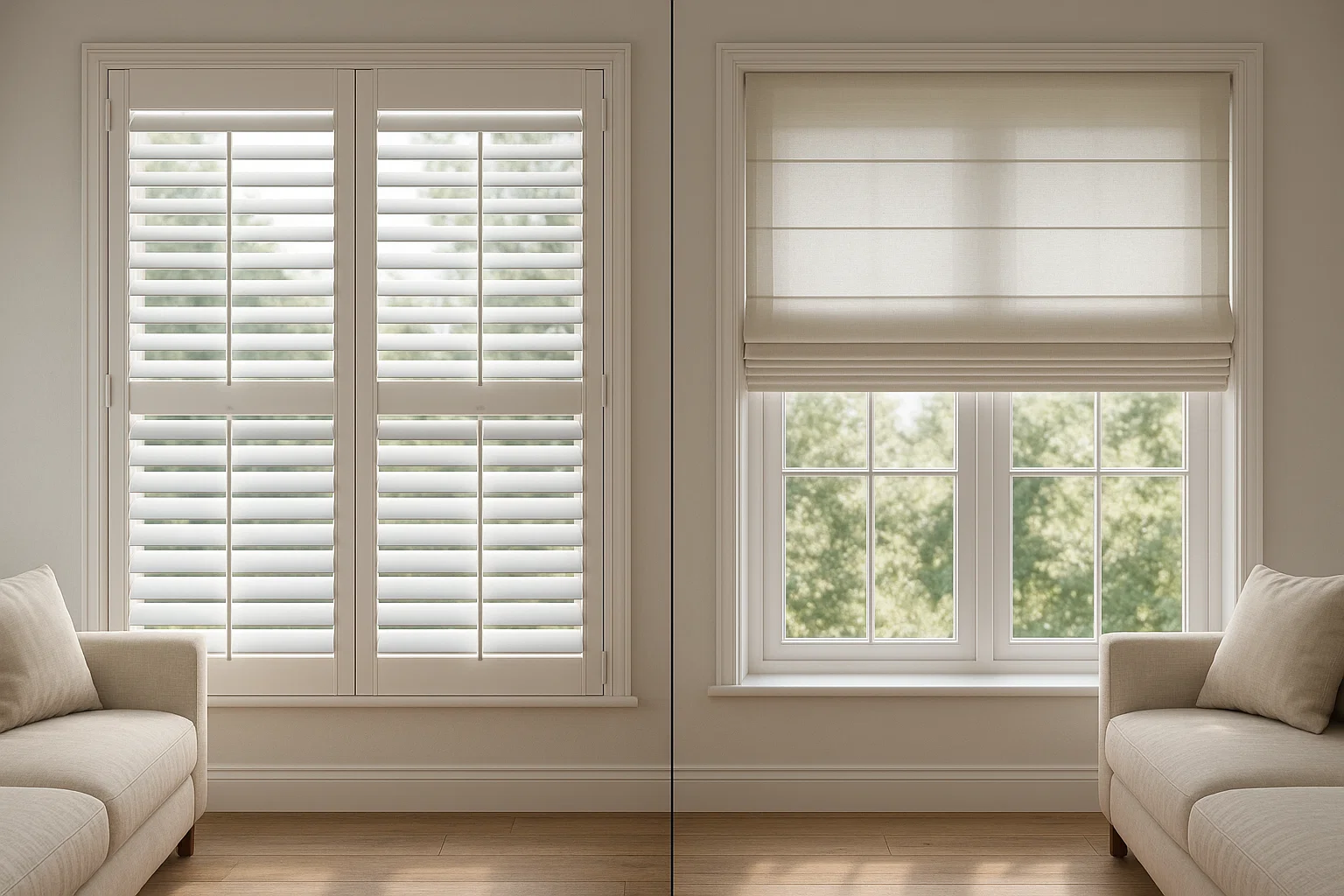Comparison of shutters and Roman blinds in Manchester homes.