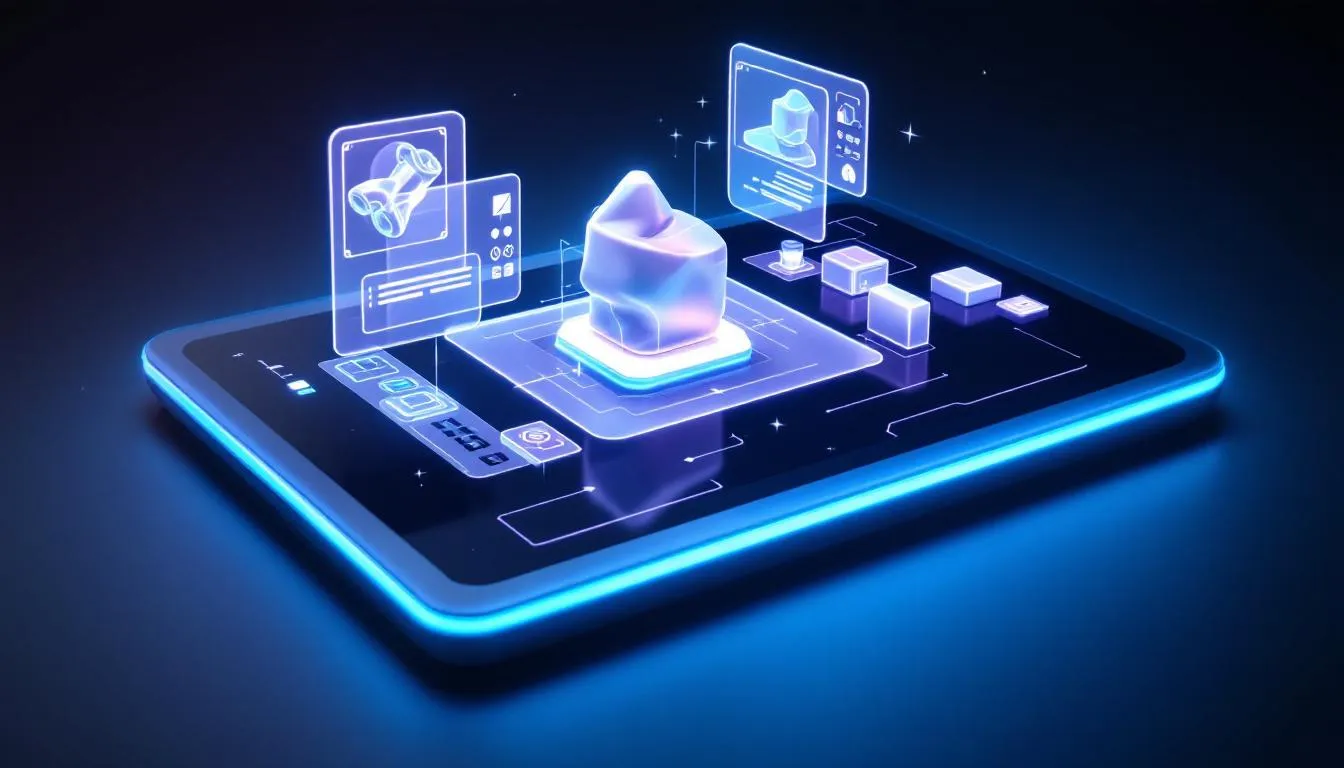 Une tablette utilisée pour le design 3D, montrant une interface de modélisation.