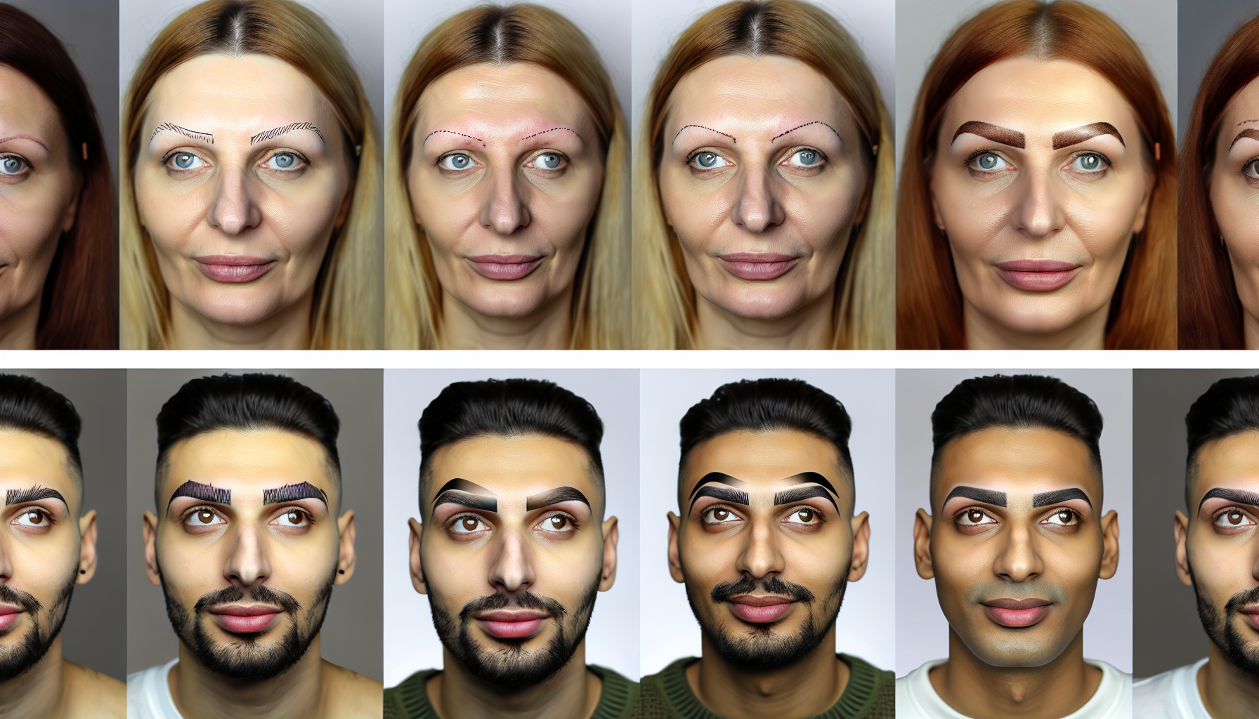 Before and after images of eyebrow transformations using stencils