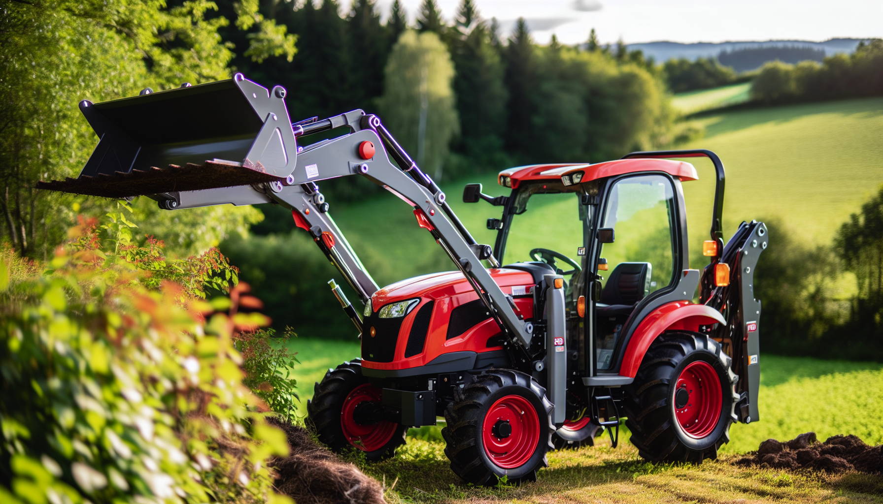 Compact tractor with front end loader attachment