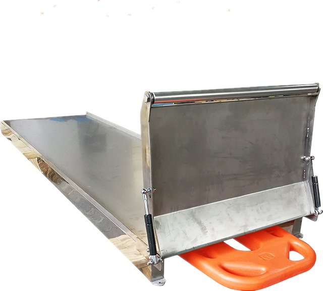 A stretcher base for quick storage and easy transportation.