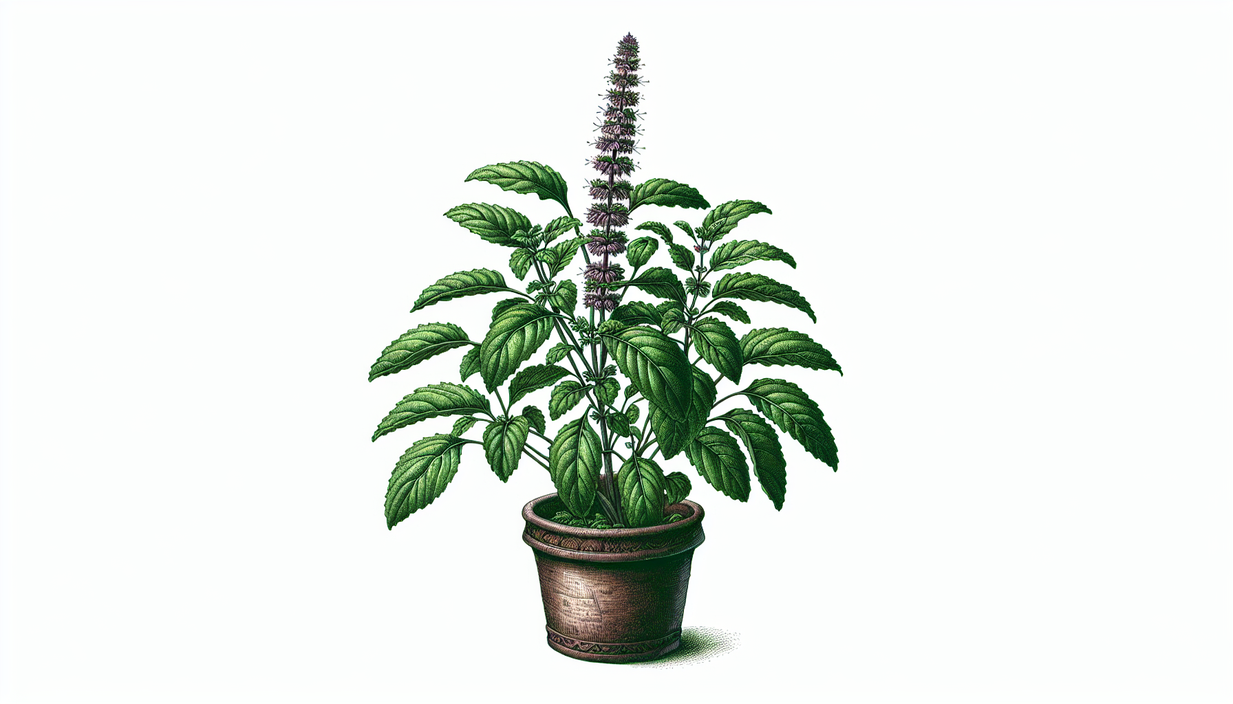 Illustration of holy basil plant with green leaves