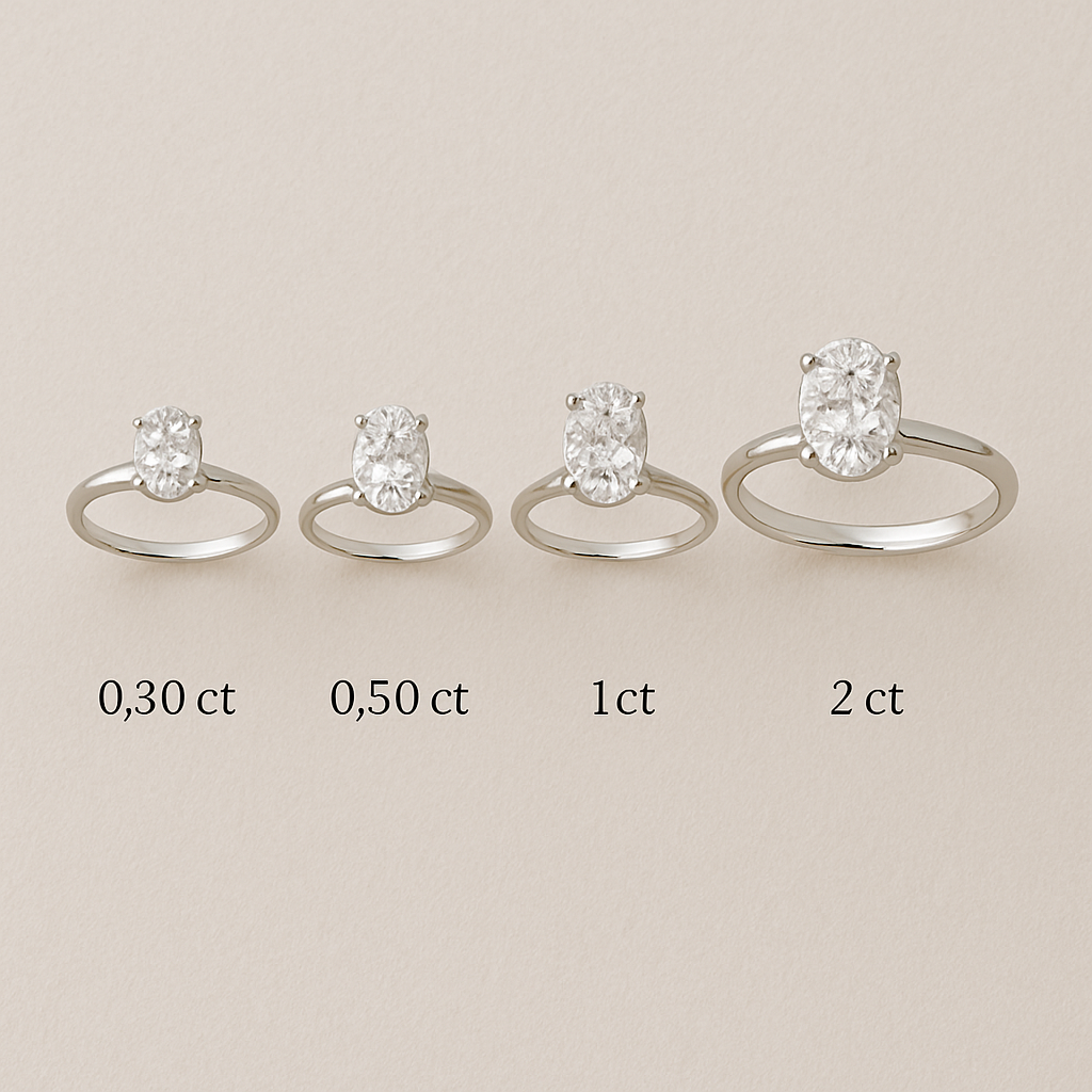 Klasikiniai sužadėtuvių žiedai su skirtingų dydžių deimantais