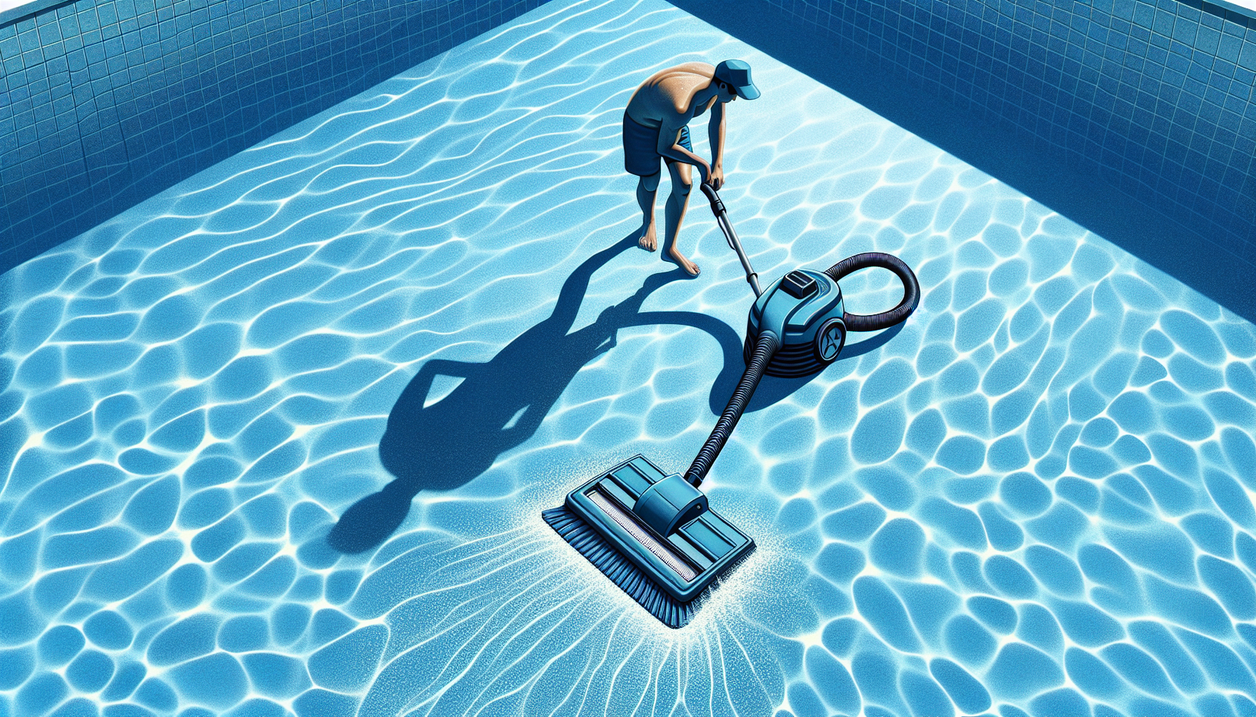 Manual pool vacuum in use to clean the pool floor