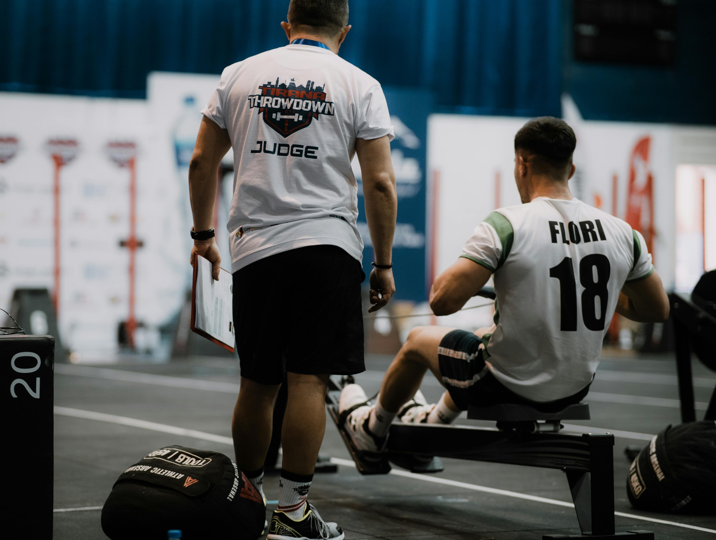 rowing team members in the gym