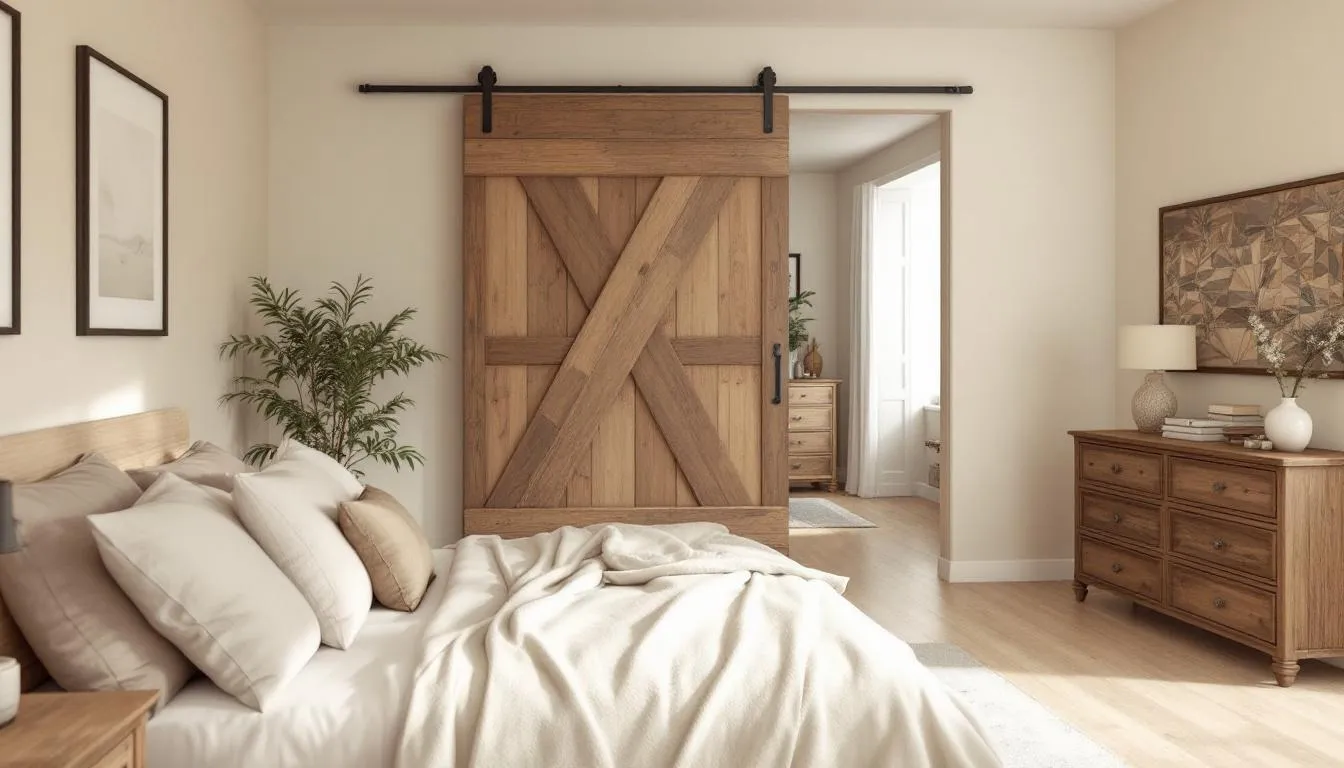 Modern bedroom enhanced with a barn door.