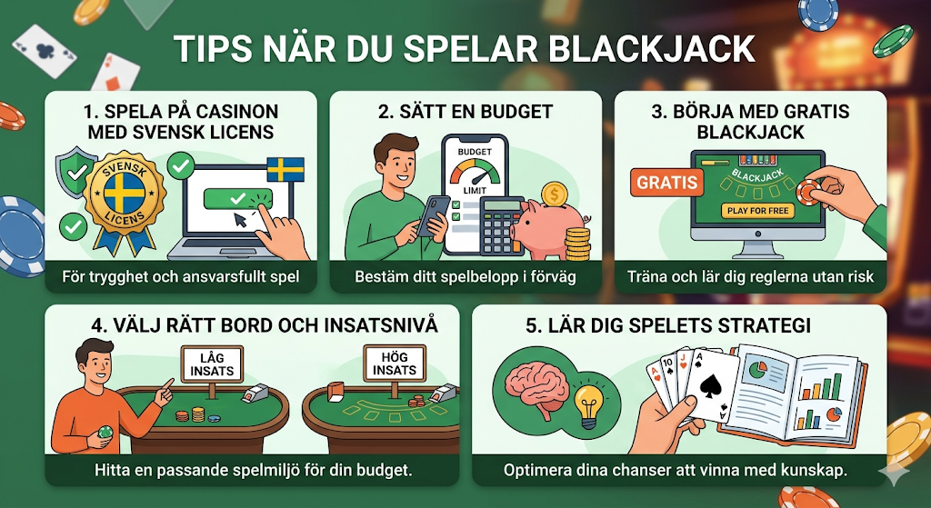 Blackjack tips för att spela online med strategi, budget och val av bord i casino