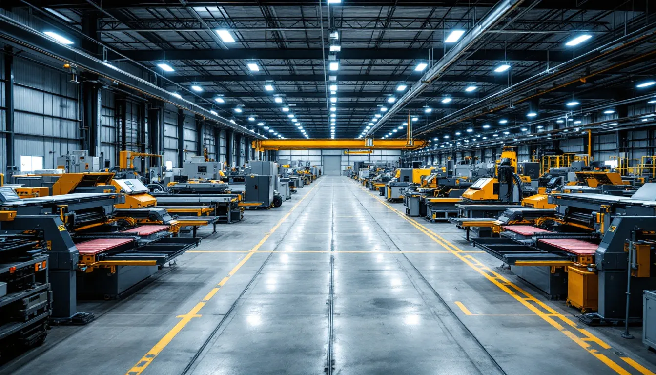 Um galpão industrial bem organizado, repleto de máquinas e equipamentos, representa um ambiente de trabalho eficiente. Esses ativos imobilizados são fundamentais para a operação da empresa, contribuindo para a produção e manutenção das atividades do negócio.
