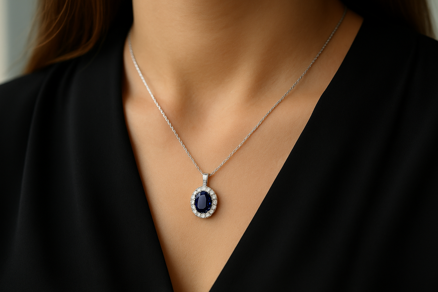 Pakabukas su safyru ant kaklo