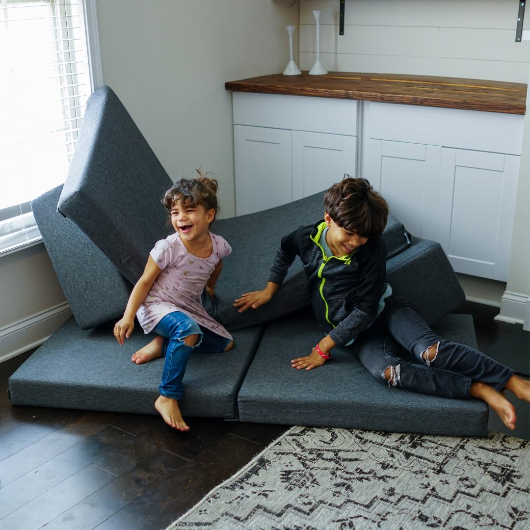 Kids playing on Figgy Luxe Flatweave Play Couch