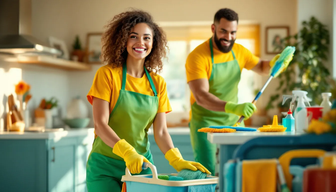 A professional cleaning team in action, showcasing commercial cleaning services.