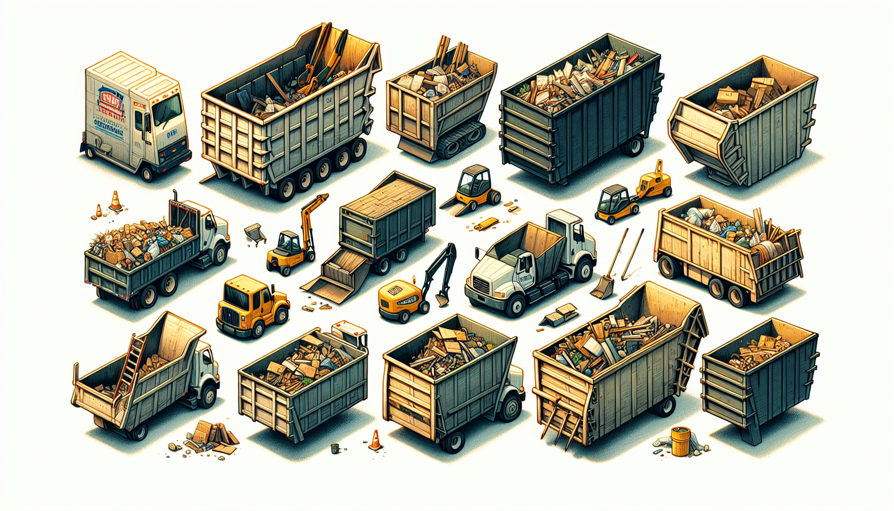 Various sizes of roll-off dumpsters