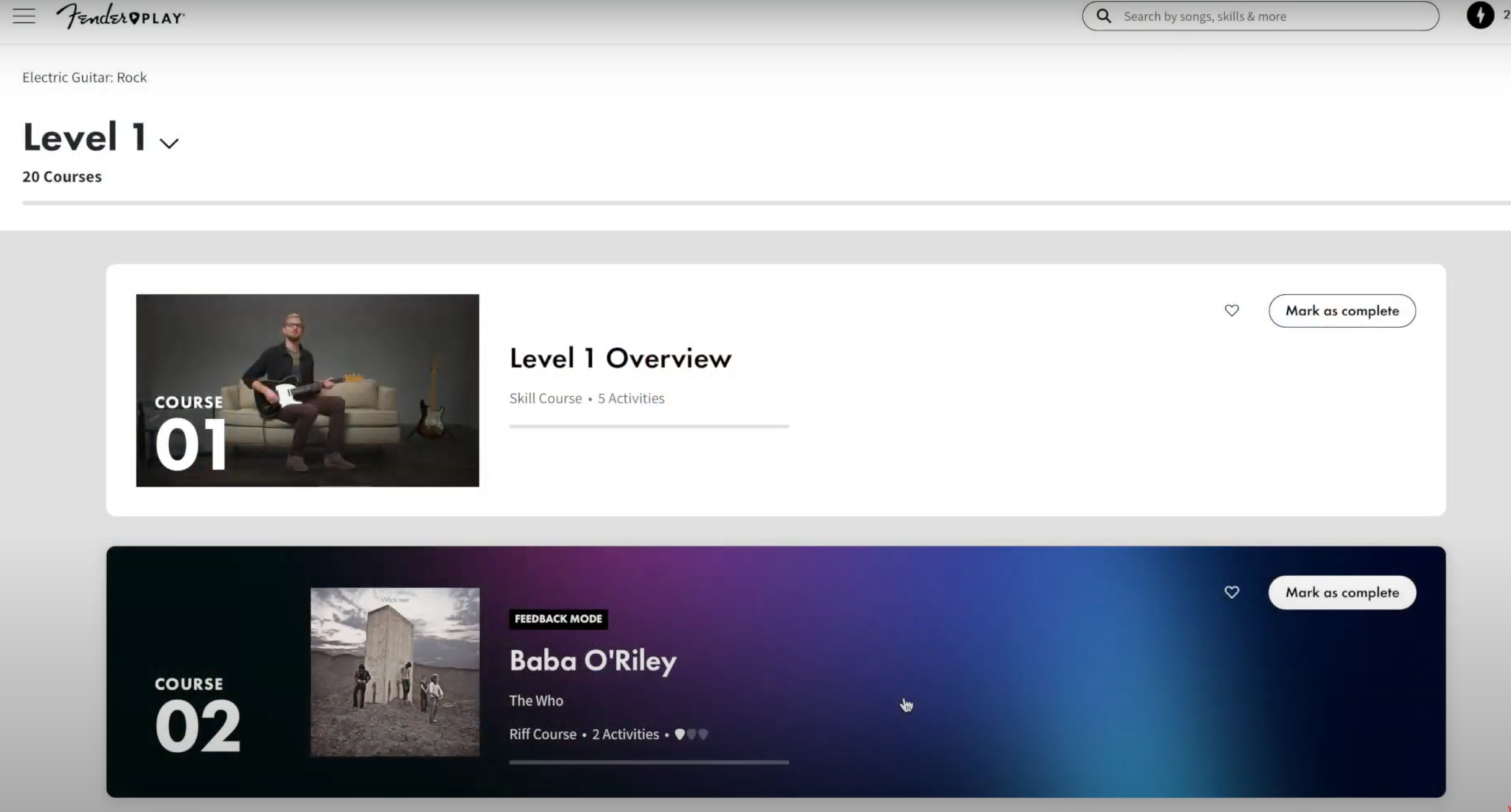 A screenshot from Fender Play's online learning platform.